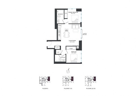 Floor plan for 2 beds, 2 baths, 757 sqft